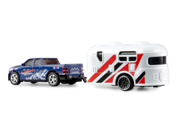 Amewi RC Pickup Die Cast med campingvogn 1:64 RTR blå 6+
