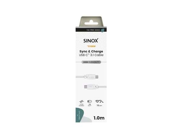 Sinox SXI06461, 1 m, USB C, USB C, USB 3.2 Gen 2 (3.1 Gen 2), 10 Gbit/s, Hvit
