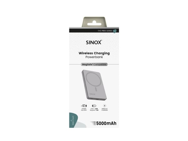 Sinox PRO trådløs Power Bank 5000 mAh. Grå