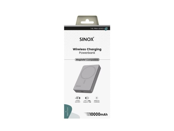 Sinox PRO Wireless Power Bank 10000 mAh. Harmaa