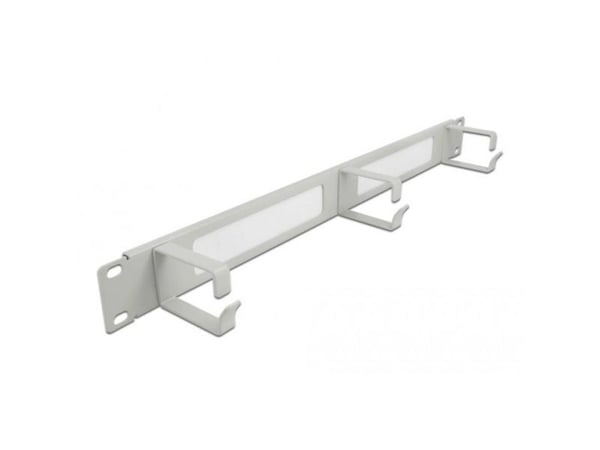 Delock Cable Management Brush Strip with 3 hooks - Styringspanel for rackkabler med børste - grå - 1U - 19"