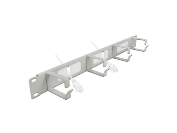 Delock Cable Management Brush Strip with 4 hooks - Styringspanel for rackkabler med børste - grå - 1U - 19"