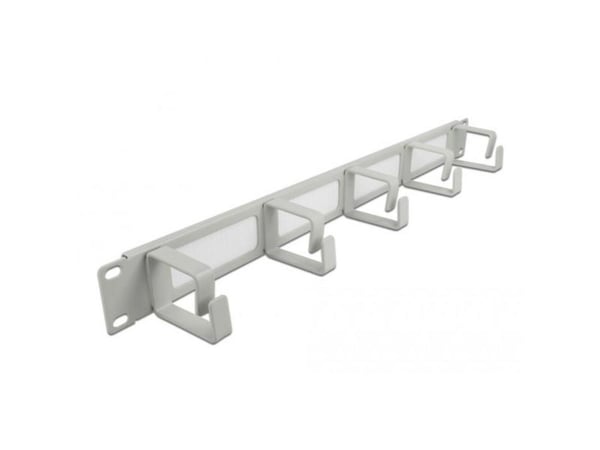 Delock Cable Management Brush Strip with 5 hooks - Styringspanel for rackkabler med børste - grå - 1U - 19"