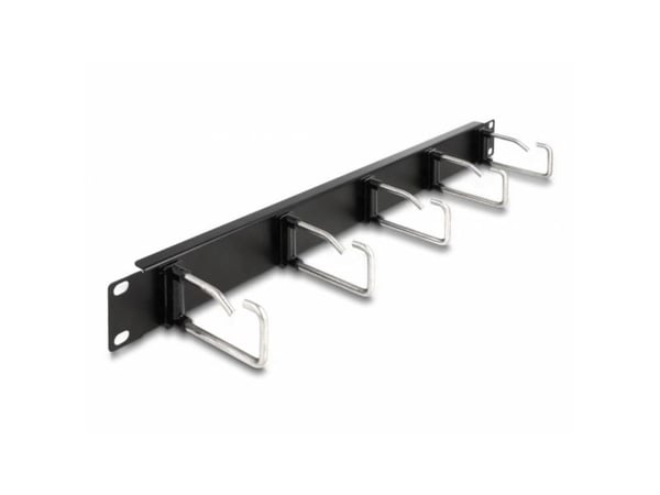 Delock - Rack cable management routing panel - with 5 metal hooks - svart - 1U - 19"