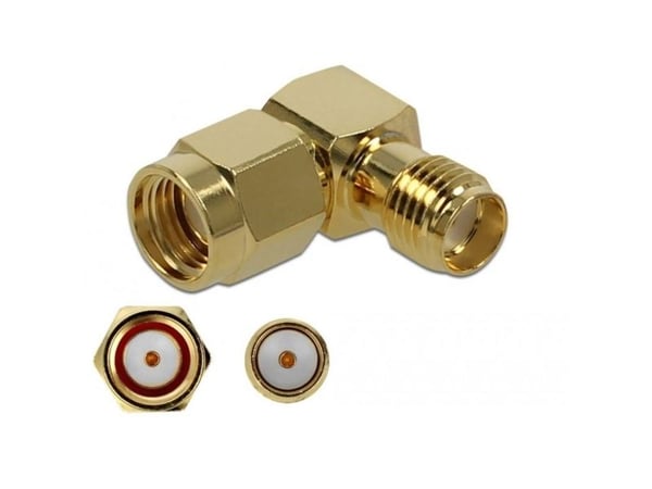 Delock 10 GHz - Antenneadapter - RP-SMA (hann) til SMA (hunn) vinklet - gull