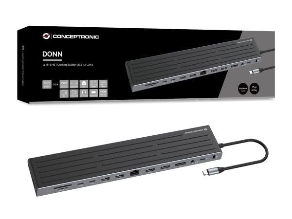 Conceptronic DONN32B, Koblet med ledninger (ikke trådløs), USB 3.2 Gen 1 (3.1 Gen 1) Type-C, 100 W, 3,5 mm, 10,100,1000 Mbit/s, IEEE 802.3ab