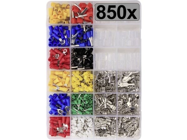 TRU COMPONENTS TC-13377256 Liitinliitinvalikoima 0,5 mm² - 6 mm² Punainen, sininen, keltainen, vihreä, valkoinen, läpinäkyvä 850 kpl