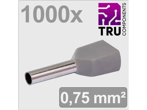 TRU COMPONENTS TC-13377228 Kaksoiskaapelikengät 0,75 mm² Osittain eristetty Harmaa 1000 kpl