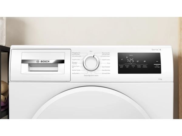 Bosch Serie 4 WTH83VV4, Frittstående, Frontmatet, Varme pumpe, Hvit, Rotasjon, Berøringskontroll, Riktig/Høyre