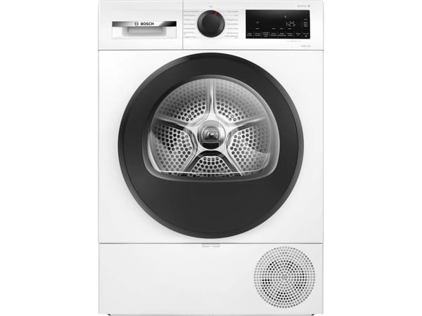 Bosch Serie 6 WQG243D41, Frittstående, Frontmatet, Varme pumpe, Hvit, Knapper, Rotasjon, Riktig/Høyre