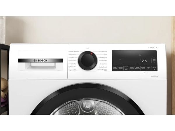 Bosch Serie 6 WQG243D41, Frittstående, Frontmatet, Varme pumpe, Hvit, Knapper, Rotasjon, Riktig/Høyre