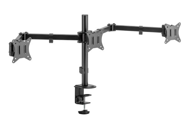 DELTACO - Monteringssett (montering) - justerbare armer - for 3 LCD-skjermer - rotere, tilte, svive, opptil 7 kg - svart - skjermstørrelse: 13"-27"...