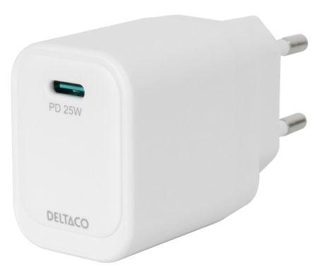 DELTACO Wall Charger - Strømadapter - 25 watt - PD/PPS (24 pin USB-C) - hvit