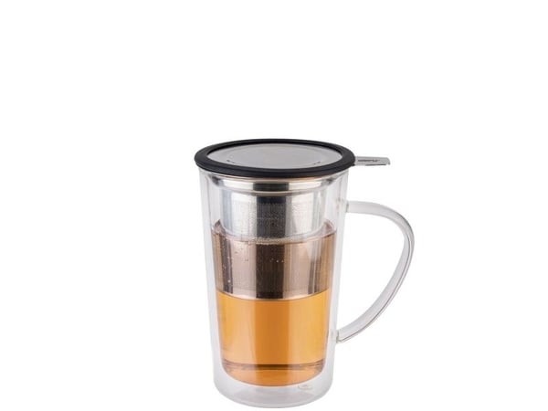 GEFU MIRA, Single/enkelt, 0,235 l, Sort, Gjennomsiktig, Glass, Silikon, Rustfritt stål, Kopp, Te