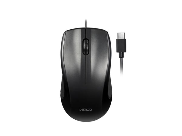 Deltaco MS-711-C, Molempikätinen, Optinen, USB Type-C, 1200 DPI, musta