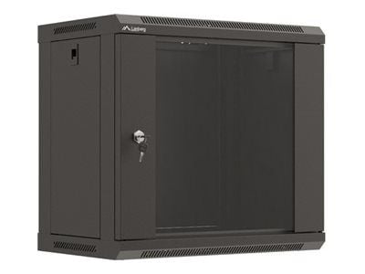 Lanberg WF03 Series - Skåp - 540 x 350, platt paket, med glasdörr - väggmontering - svart, RAL 9004 - 9U - 19"