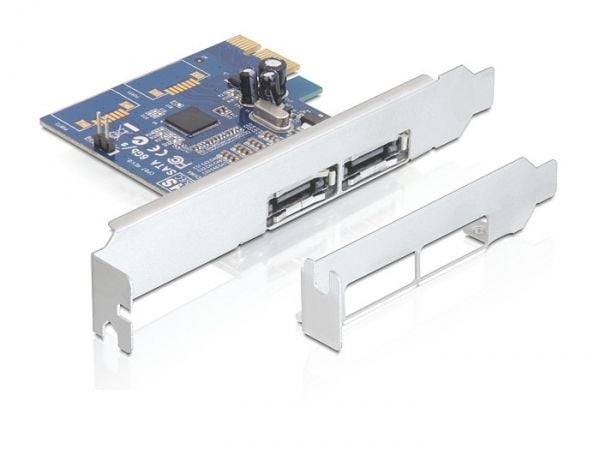 Delock PCI Express Card > 2 x external eSATA 6 Gb/s - Diskkontroller - 2 Kanal - eSATA 6Gb/s - lav profil - RAID 0, 1 - PCIe 2.0 x1