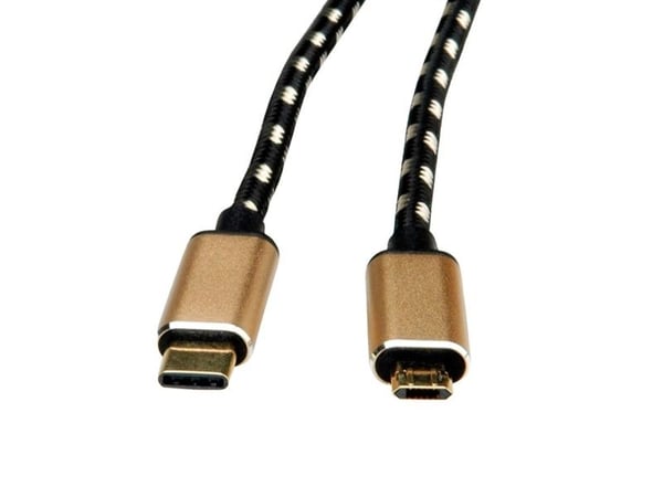ROLINE 11028792, 4,5 m, Mini-USB B, USB C, USB 2.0, 0,48 Gbit/sek, musta, kultainen