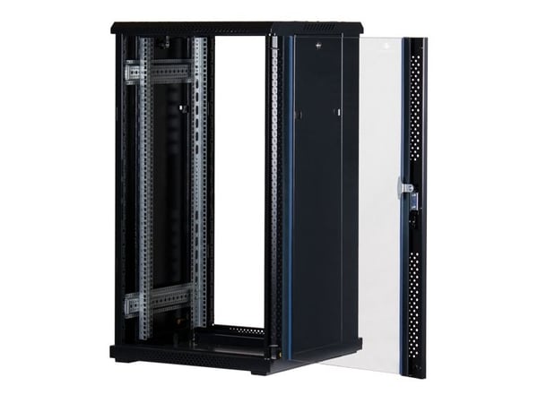 Rockstable RS19-6622, Frittstående hylle, 22U, 800 kg, Nøkkellås, Rack skinner, Justerbare bein