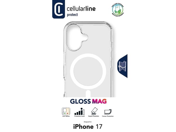 Cellularline GLOSSMAGIPH17T, Suojus, Apple, iPhone 17, 16 cm (6.3"), Läpinäkyvä
