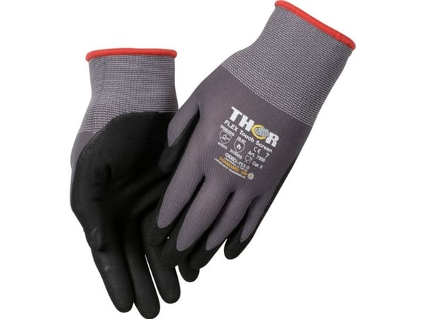 Finger-doppade nitrilhandskar THOR Flex, stl. 7, svart, nitril/polyester