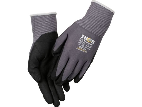 Finger-doppade nitrilhandskar THOR Flex 9, svarta, nitril/polyester (12 st.)