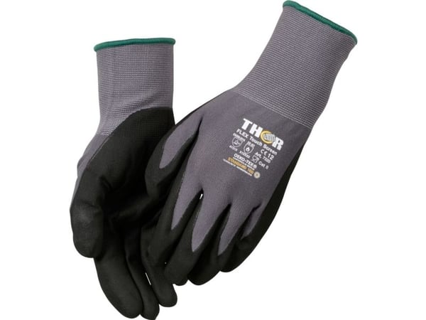 Finger doppade nitrilhandskar THOR Flex, 12, svarta, nitril/polyester (12 st.)