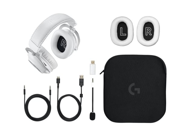 Logitech G Pro X 2 - Hodesett - full størrelse - Bluetooth / LIGHTSPEED - trådløs, kablet - 3,5 mm jakk - lydisolerende - hvit