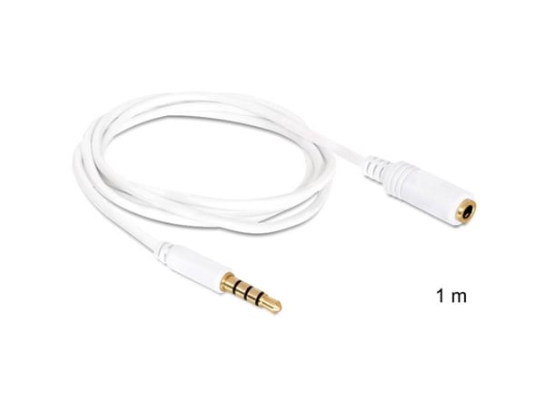 Delock - Lydkabel - mini-phone stereo 3.5 mm hann til mini-phone stereo 3.5 mm hunn - 1 m - hvit