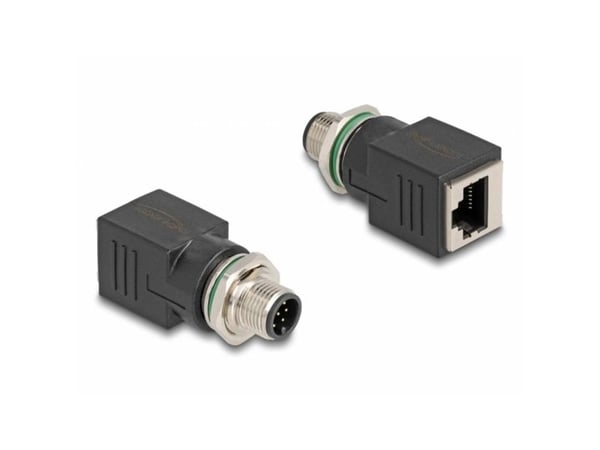 Delock - Nettverksadapter - 8-pins M12 (hann) skrubar til RJ-45 (hunn) - CAT 6a - IP67 - svart