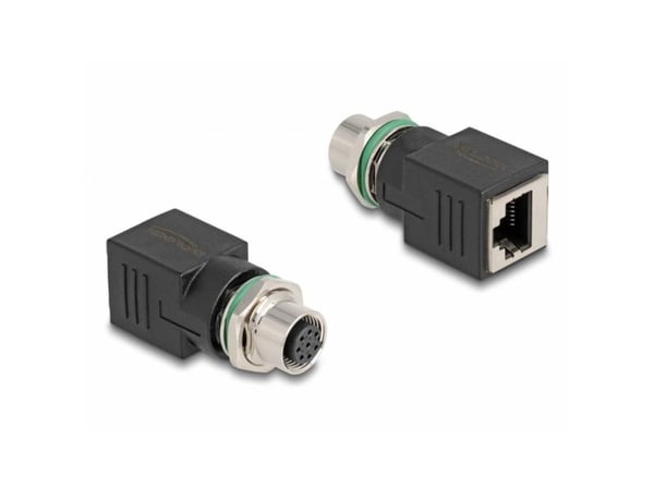 Delock - Nettverksadapter - 8-pins M12 (hunn) skrubar til RJ-45 (hunn) - CAT 6a - IP67 - svart