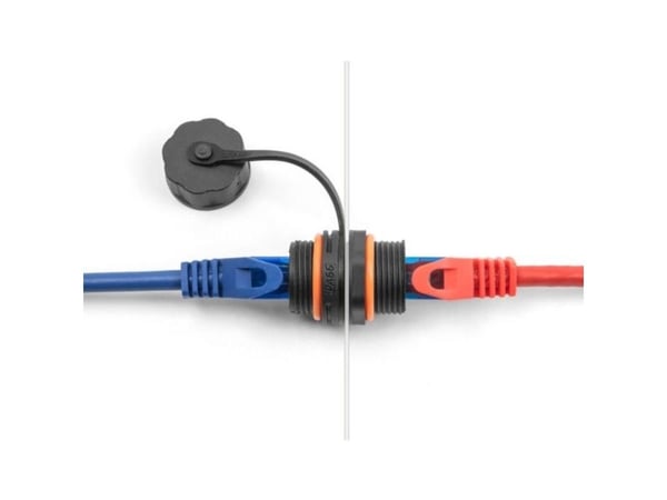 Delock - Nettverkkopler - RJ-45 (hunn) til RJ-45 (hunn) - STP - CAT 6a - stifttilordning: 1:1, M20 thread, built-in sealing cap - svart