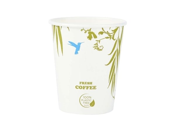 Kaffebæger, biologisk nedbrydeligt papir hvid, 12 oz plastic free karton a 10000 stk, palle 12 karto