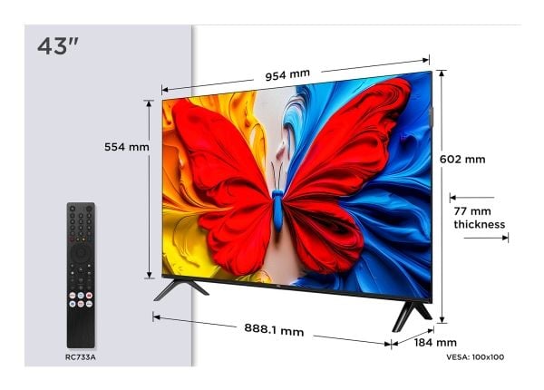 TCL 43S5K, 109,2 cm (43"), 1920 x 1080 piksler, QLED, Smart TV, Wi-Fi, Sort