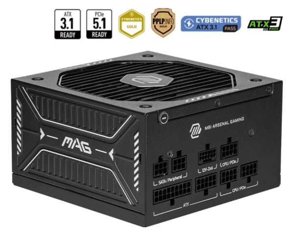 MSI MAG A750GLS PCIE5, 750 W, 100 - 240 V, 1650 W, 50/60 Hz, aktiv, 90