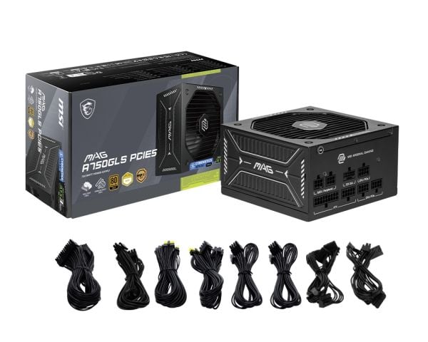 MSI MAG A750GLS PCIE5, 750 W, 100 - 240 V, 1650 W, 50/60 Hz, aktiv, 90