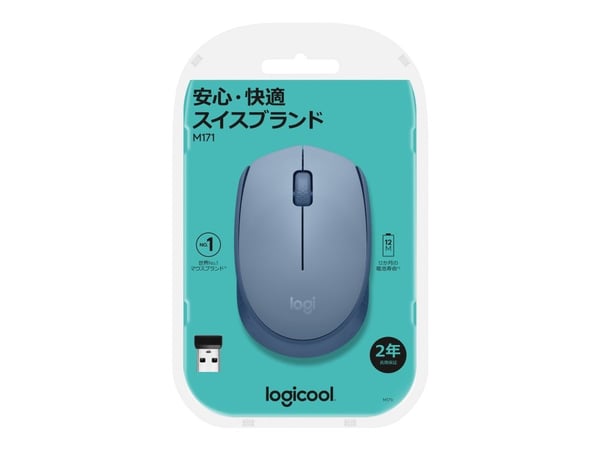 Logitech M171 - Mus - høyre- og venstrehendt - trådløs - 2,4 GHz - trådløs mottaker (USB) - BlueGrey
