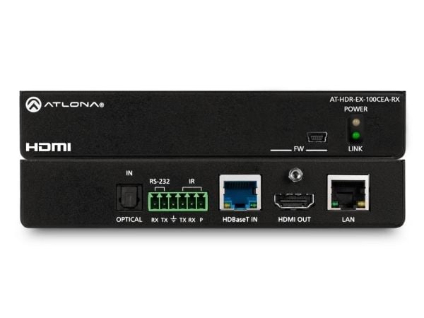 Atlona - Video/lyd/infrarød/seriell-utvider - mottaker - RS-232, HDMI, HDBaseT - over CAT 5e/6/6a - opp til 100 m - TAA-samsvar