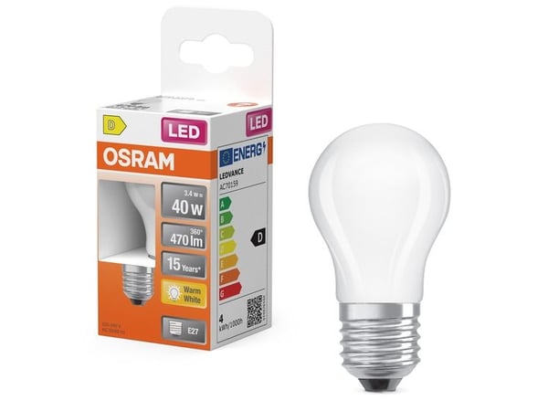 Osram 4099854467875, 3,4 W, 40 W, E27, 470 lm, 15000 timer, Varm hvit