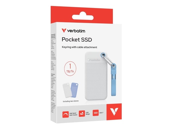 Verbatim Pocket - Color Edition - SSD - 1 TB - nøkkelring med kabelfestet - ekstern (bærbar) - M.2 - USB 3.2 Gen 2 (USB-C kontakt) - hvit