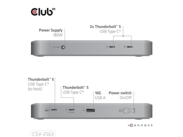Club 3D - Dockningsstation - Thunderbolt 5 - 180 Watt