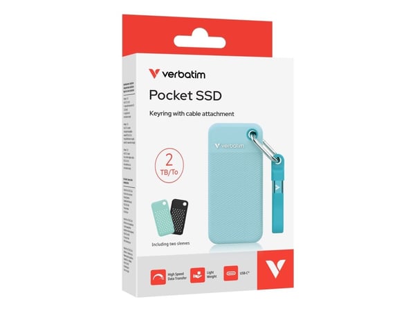 Verbatim Pocket SSD, 2 TB, USB Type-C, 3.2 Gen 2 (3.1 Gen 2), 10000 MB/s, 10 Gbit/sek., Blå