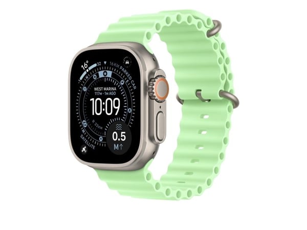 Apple - Bånd for smart armbåndsur - 49 mm, naturlig titanfinish - 130 - 200 mm - neongrønt - for Watch Hermès Series 9, SE 3, Series 10, Series 11,...