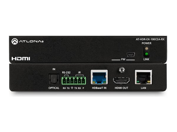 Atlona - Video/lyd/infrarød/seriell-utvider - mottaker - RS-232, HDMI, HDBaseT - over CAT 5e/6/6a - opp til 100 m - TAA-samsvar