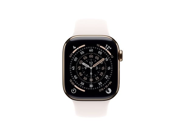 Apple Watch Series 11 GPS + Cellular 46mm Gold Titanium Case with Light Blush Sport Band - S/M