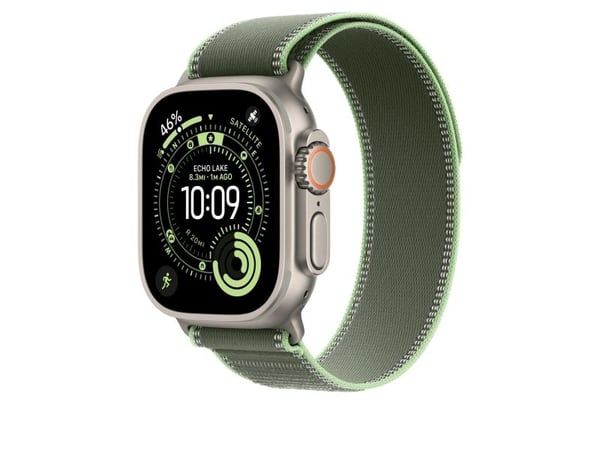 Apple - Sløyfe for smart armbåndsur - 49 mm, naturlig titanfinish - M/L-størrelse - grønn/neon - for Watch Hermès Series 9, SE 3, Series 10, Series...