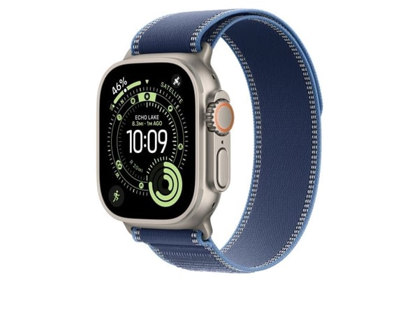 Apple - Sløyfe for smart armbåndsur - 49 mm, naturlig titanfinish - S/M-størrelse - blå/lyseblå - for Watch Hermès Series 9, SE 3, Series 10, Serie...