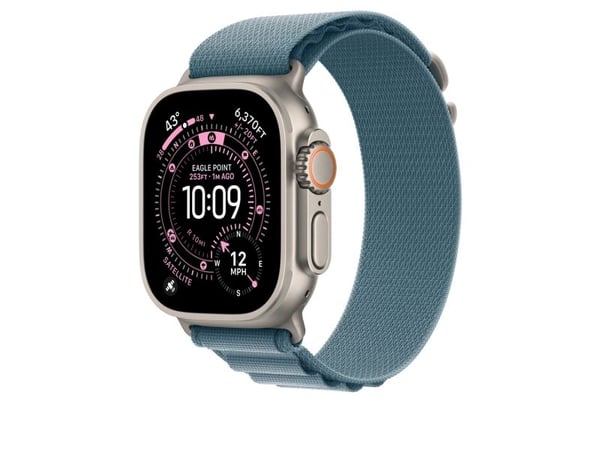 Apple - Sløyfe for smart armbåndsur - 49 mm, naturlig titanfinish - Liten størrelse - lys blå - for Watch Hermès Series 9, SE 3, Series 10, Series ...