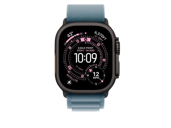 Apple - Sløyfe for smart armbåndsur - 49 mm, svart titanfinish - Medium størrelse - lys blå - for Watch Hermès Series 9, SE 3, Series 10, Series 11...
