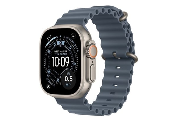 Apple Natural Titanium Finish, ranneke, SmartWatch, sininen, Apple, Apple Watch: 44mm, 45mm, 46mm, 49mm, fluoroelastomeeri, titaani, Titanium